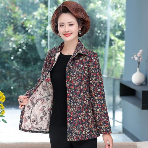 Women 2021 Winter Fashion Thin Cotton Jackets Female Middle-aged Loose Parkas Ladies Large Size Printing Warm Outerwear W266