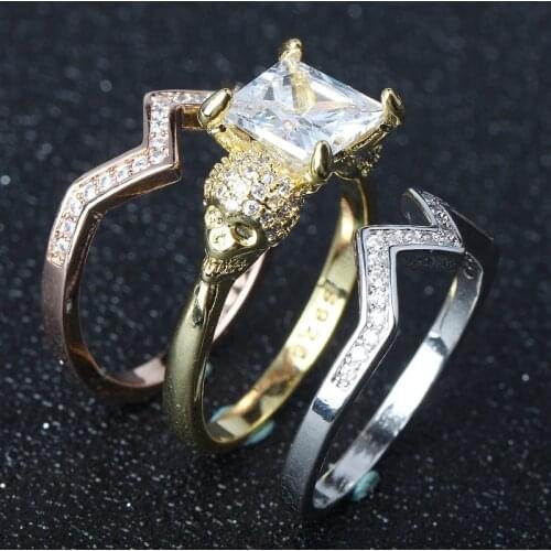 Seanlov Black Gold Color Skull Women Rings Square Zircon 3 Ring Sets Punk Jeweley Women Gifts Rose Gold Silver Color Size 5-11