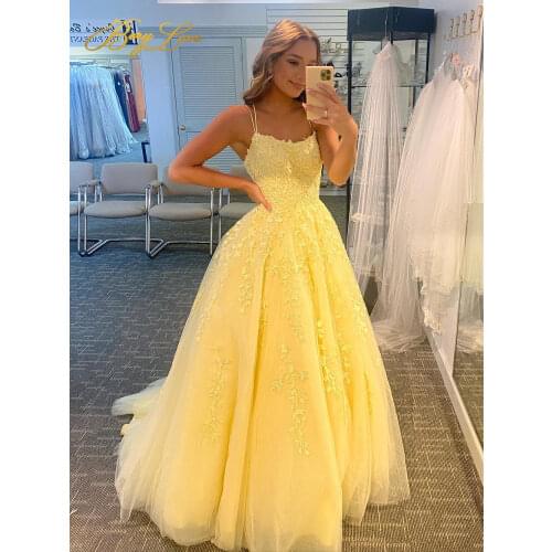 Lavender Prom Dresses Spaghetti Straps Boat Neck Lace Up Back Evening Dress Appliques Robe de soirée