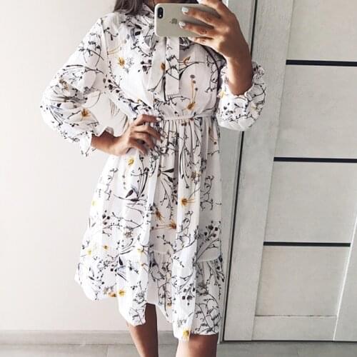 Summer 2021 New Dress Female Long-sleeved Retro Chiffon Vestidos Ladies Casual Floral Midi Autumn Dress Polka Dot Summer