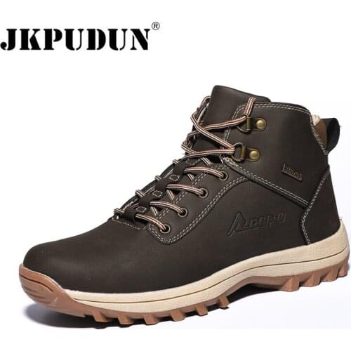 Winter Ankle Boots Men Casual Shoes Retro Lace-Up Autumn Leather Waterproof Work Tooling Mens Boots Military Army Botas JKPUDUN