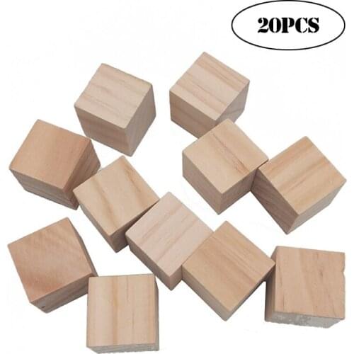 20pcs 20mm 0.78inch Wood Craft Cubes Wooden Cubes Unfinished Solid Wood Beads Blocks for DIY Projects Craft