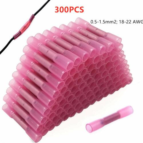 300PCS Insulated Waterproof Heat Shrink Connectors Terminals Seal Butt Electrical Wire Crimp Terminals 22-18 AWG