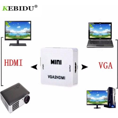 Kebidu Mini 1080P VGA adapter Converter VGA2 HDMI -compatible Converter with Audio for PC Laptop to HDTV Projector