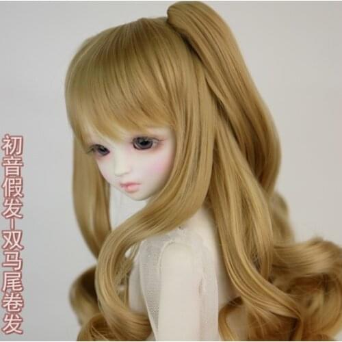 Doll accessories 1/3 Bjd wig doll hair wig long straight girl female movable one or double horse tails cute fringe bangs - A64