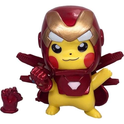 Anime Pokemon Pikachu Cosplay Marvel The Avengers Iron Man The Arm Can Be Detached Car Decoration Model
