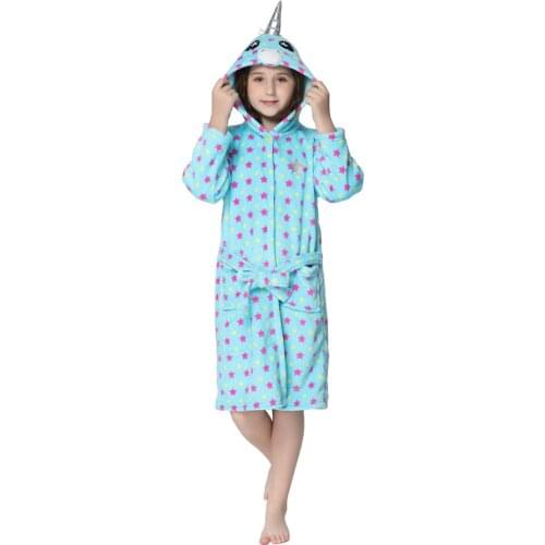 Girls Bathrobes Pajamas Kigurumi Unicorn for Children Kids Boys Soft Bathrobes Nightgown Baby Sleepwear Hoodie Bath Robe