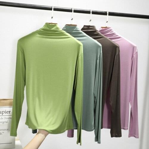 Basic T Shirt Women 2020 Tshirt autumn Vintage Turtleneck Plus modal solid Color Long Sleeve T-shirt Ropa Mujer dropshipping