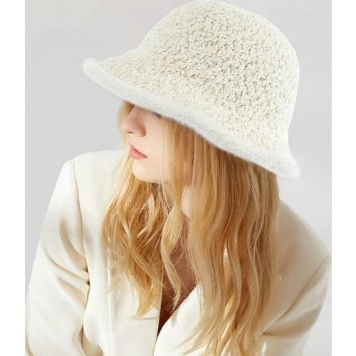 White Fisherman Hat Women Knitting Female Cashmere Knitted Hat Autumn and Winter Warm Fedoras Soild Flat Barry.Wang 2020