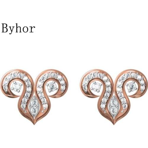 Byhor Solid 14K White/Yellow+White/Rose+White Gold 0.428ct H/SI Natural Diamonds Stud Earrings For Women Cерьги Fine Jewelry