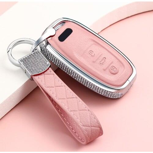 Zinc Alloy Crystal Car Remote Key Cover Fob Case Shell Fit For Audi A1 A3 A4 A5 A6 A7 A8 Quattro Q3 Q5 Q7 2009-2015 Accessories