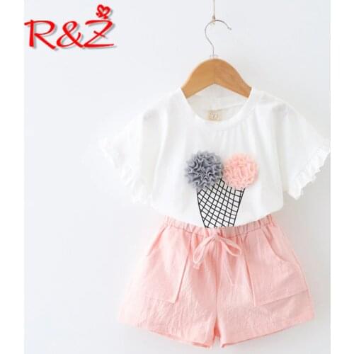 R&Z Childrens suit 2019 Summer New Childrens Casual Short Sleeve Cartoon Watermelon T-Shirt Shorts Two-piece Girl Set