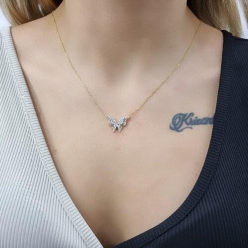 Enamel 2 Piece Butterfly 925 Sterling Silver, Gold, Rose Plated Necklace For Women Girls Handmade Jewelry Elegant Minimalist