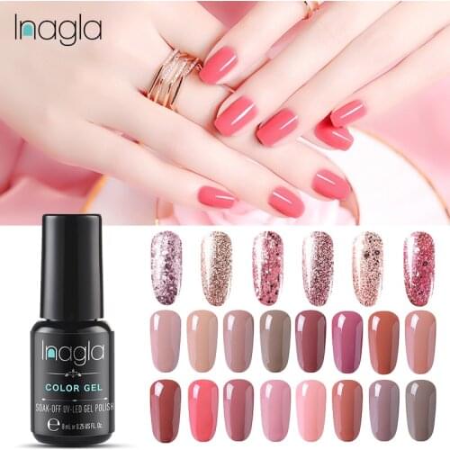 Inagla 8ml Rose Gold Gel Polish Glitter UV Gel Nail Nude Led Nail Gel Lacquer Varnish Soak Off Nail Sequins Gel Polish 1pcs