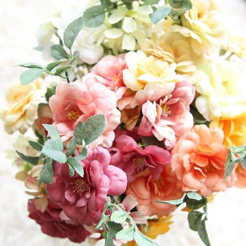 Fake Flowers Hybrid Rose Camellia Silk Artificial Flowers Bouquet DIY Party Decoration Wedding Festival Supplies Home Decor