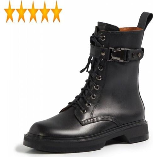 Punk Classic Ankle Genuine Leather Motorcycle Women 2021 Autumn Solid Color Fashion Shoes Winter Fleece Boots