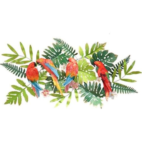 Creative Wrought Iron Tropical Flowers Birds Wall Hanging Ornament Decoration Home Porch Sofa Background 3D Wall Sticker Crafts