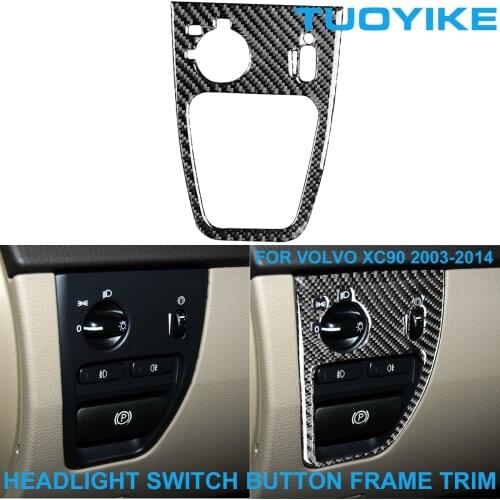LHD RHD Car Styling Carbon Fiber Inner Front Headlight Switch Button Frame Cover Trim Sticker Panel For VOLVO XC90 2003-2014