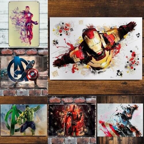 Marvel Metal Plaque Tin Sign Superhero Vintage Metal Sign Wall Stickers Decor Tin Plate Iron Man Painting Poster Bar Home Decor