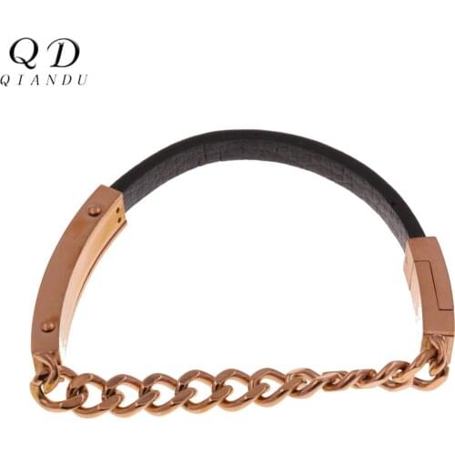 Qian Du leather and stainless steel chain bracelet stainless steel magnetic clasp 2019 fashion mens bracelet jewelry