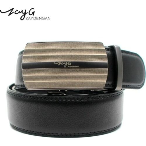 ZAYG belt men leather mens belts luxury men genuine leather black belt men brand metal automatic buckle cowboy belt leather