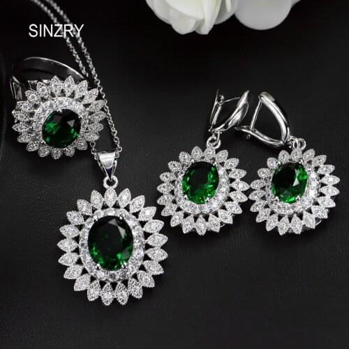 SINZRY 2017 NEW Cubic zirconia 3pcs jewelry sets elegant stud earring pendant necklace ring sunflower jewelry set multi colors