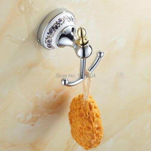 Chrome Brass Cloth Hooks Wall Mounted Antique Brass with Porcelain towel Robe Hooks H009