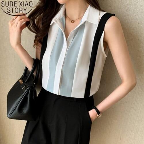 2021 New Summer Vest Shirt Women Sleeveless Chiffon Shirt Cardigan Fashion Striped Shirts Lady Tops Blusas Casaul Clothes 13923