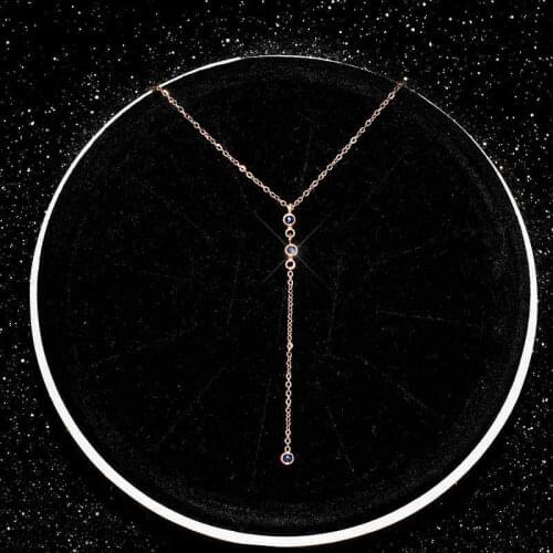 YUN RUO 2018 New Arrival Rose Gold Color Three Blue Zircon Tassel Pendant Necklace Fashion Titanium Steel Woman Jewelry Not Fade