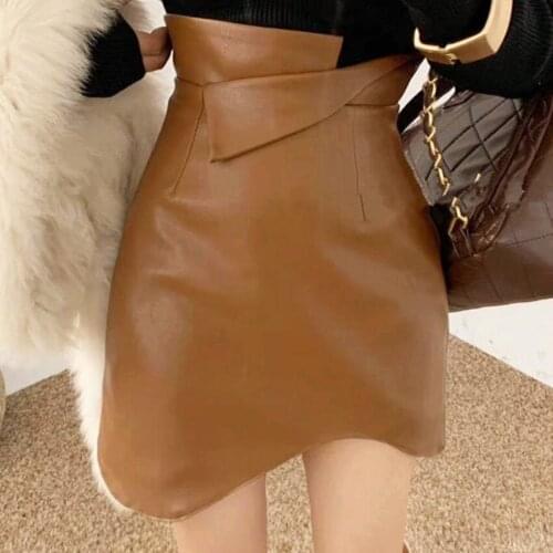 New arrival spring autumn faux leather irregular skirt women high waist pu a-line skirt mini