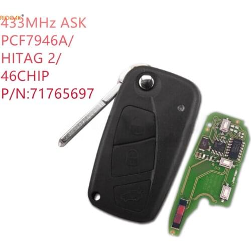 New 3Buttons 433MHz PCF7946A ID46 Flip Remote Car Key fOB For Fia t Fiorino Qubo For Peugeo t Bipper For Citroe n Nemo 2007 2008