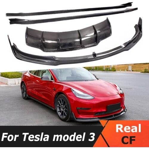 Real Carbon Fiber Car Front and Rear Lip Bumper Shovel Side Skirt Rear Wing Small Surround Modification Parts for Tesla Model 3