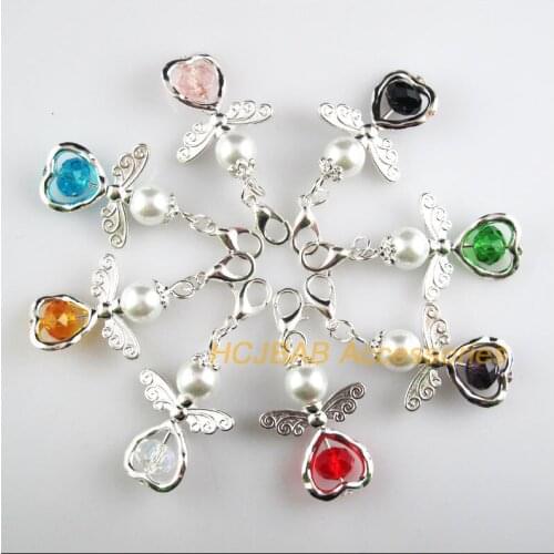 8 New Angel 21.5x33mm Charms Mixed Heart Crystal Silver Plated Retro With Lobster Claw Clasps