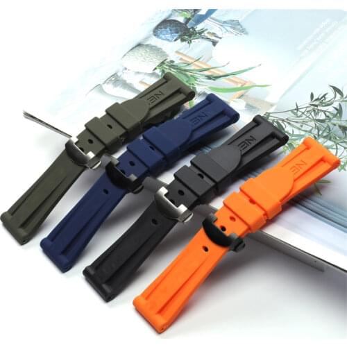 24mm nature soft Silicone Rubber Watchband fit for Panerai Strap tools Butterfly Buckle for PAM111/441 belt logo