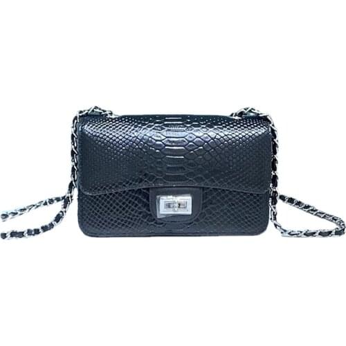 Handbags Luxury Designer 2021 New Snake Pattern Head Layer Cowhide Square Buckle Chain Bag Shoulder Messenger Bag