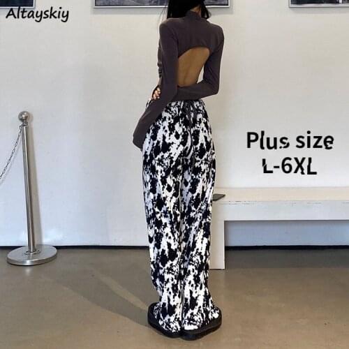 Wide Leg Pants Women Tie Dye Summer Ins Loose BF Clothes Casual All-match Fashion Trouser Tender Ulzzang L-6XL Design Streetwear