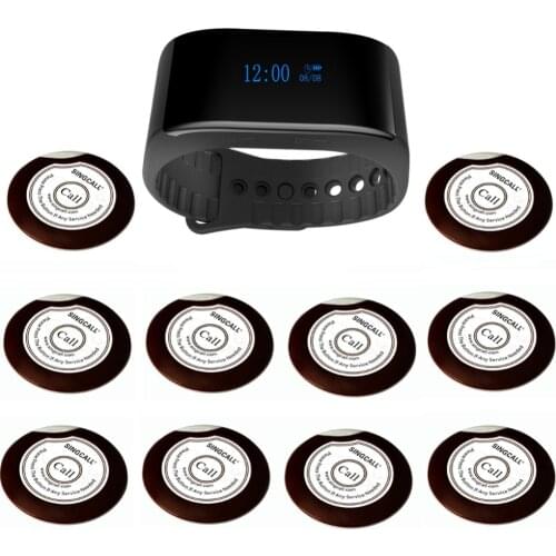 SINGCALL Wireless Hotel Bank Service System Paging System for Restaurant 1 Service Watch APE6900, 10 Waiter Call Buttons