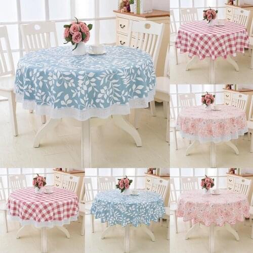 PVC Waterproof Flower Lace Round Tablecloth Kitchen Dining Table Cover Decor