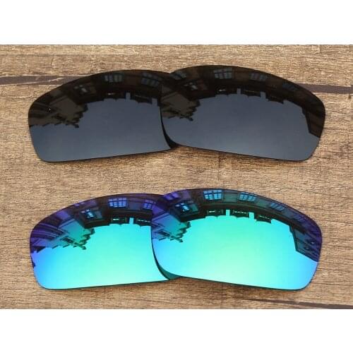 Vonxyz 2 Pairs Stealth Black & Jade Mirror Polarized Replacement Lenses for-Oakley Monster Pup Frame