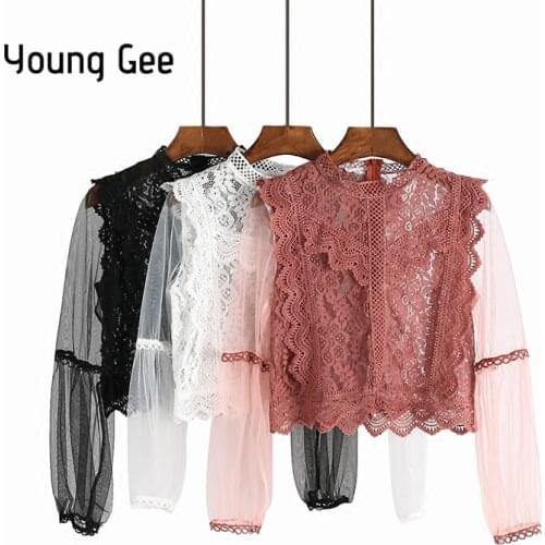 Женские прозрачные рубашки Young Gee China At AliExpress