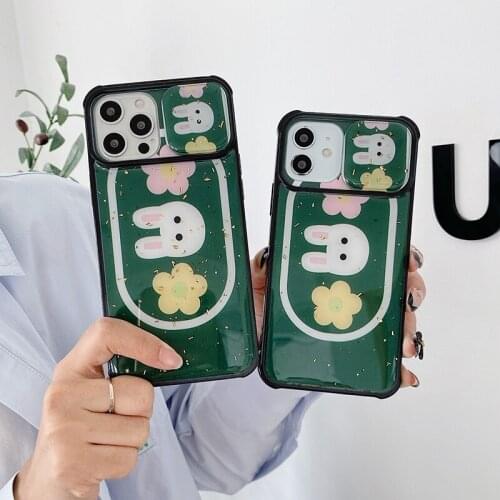 Hot Cute Push Window Camera Protection Rabbit Glitter Soft Phone Case For IPhone12 11 Pro MAX XS XR X 8 7 Plus SE 2 animal Cover