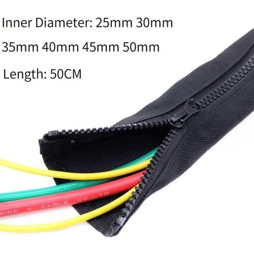 5pcs Zipper Cable Sleeve Flexible Nylon Cable Sock Harness Line Sheath Organizer Auto Wire Wrap Management Cord Hider Protection