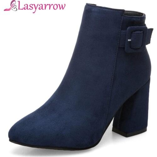 Lasyarrow 2018 New Autumn Winter Western Style Pointed Toe Thick High Heels Ankle Boots for Women Ladies Short Martin Boots F217
