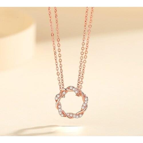 LVC138 Forest Lucky Garland Necklace Womens Sterling Silver Fashion Zircon Pendant Necklace Rose Gold Flower Necklace