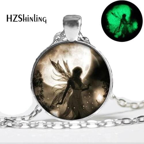 Glow In The Dark Fairy Moonlight , Fairy Dust Pendant Necklace Girl Fairy Necklace,Art photo glass glowing necklace jewelry