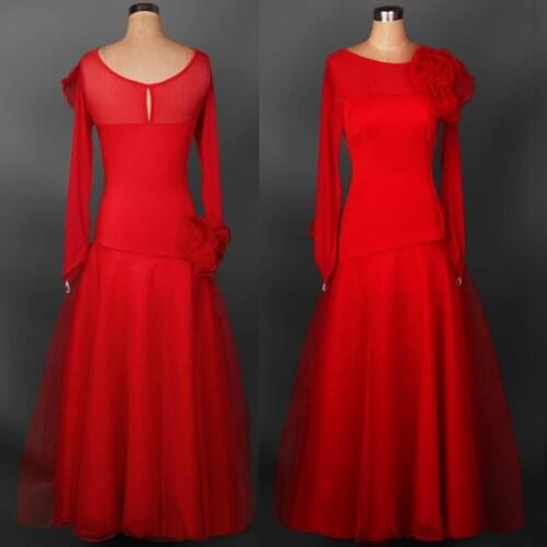 New Red Ballroom Dance Dress For Women Strapless Long Sleeve Jazz/Waltz/Tango-Dancing Standard Ballroom Dance Dresses For Sale