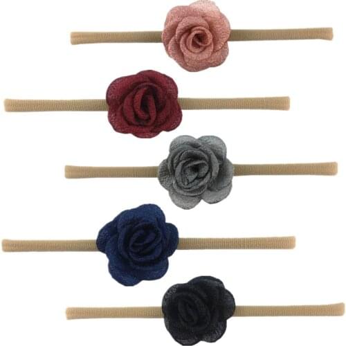 10pcs/lot 2'' Burned Fabric Rose Flower Nude Nylon headband Rolled Seersucker Camelia Flora Super Cute Headwear hair accessories