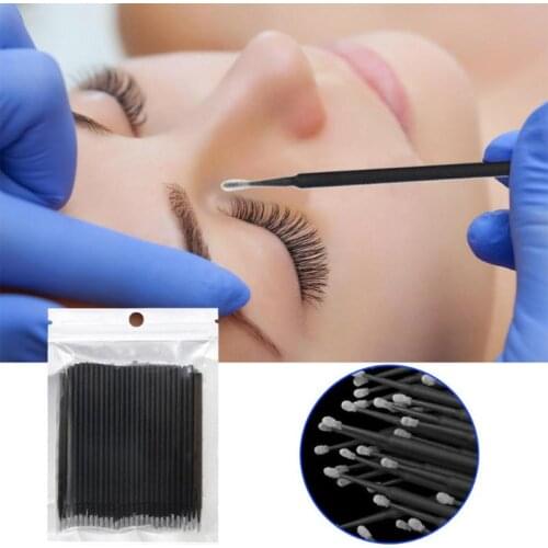 100pcs Disposable Mini Eyelashes Applicator EyeLash Extension Cotton Swabs Eyelashes Remover Tattoo Microbrush Kit