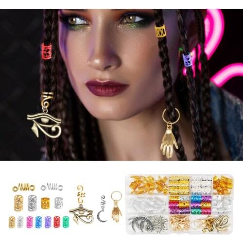 111Pcs/Set Colors Mixed Hair Braid Cuff Clips Tubes Jewelry Braid Bead Hair Accessory For Hair Extension