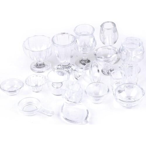 17Pcs/Set Mini Transparent Kitchenware Toy Drink Cups Dish Plate Tableware Miniatures DIY Pretend Play